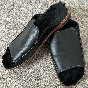 Kelsi Dagger Faux Fur Slide On Sandals - Black